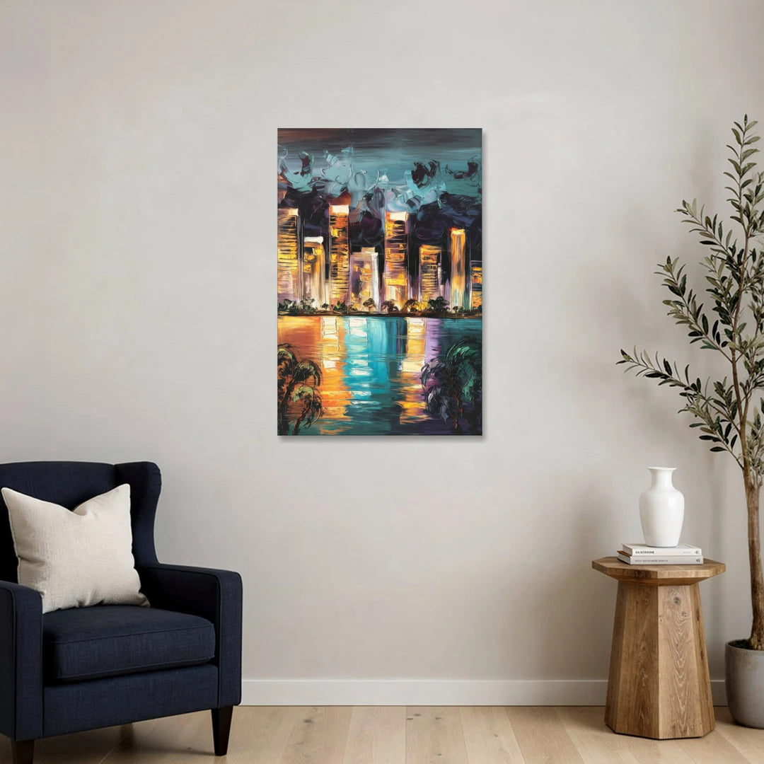 Fort Lauderdale Downtown Lights - Canvas Wall Art - Sofa - 24x36