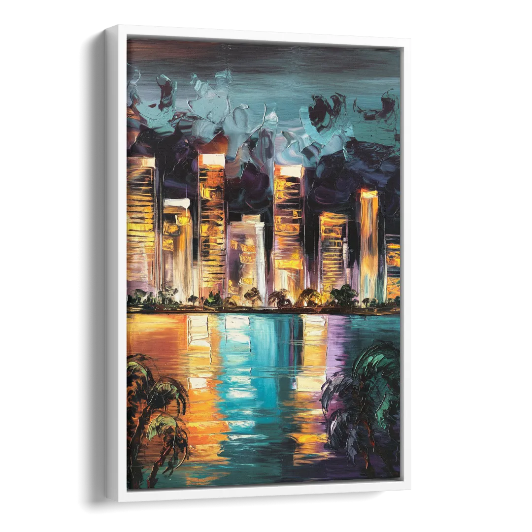 Fort Lauderdale Downtown Lights Side - White Canvas Wall Art