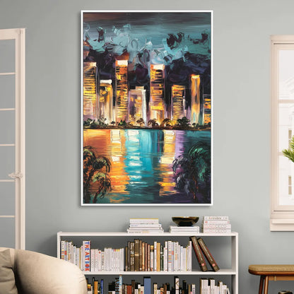 Fort Lauderdale Downtown Lights Living Room - White Canvas Wall Art