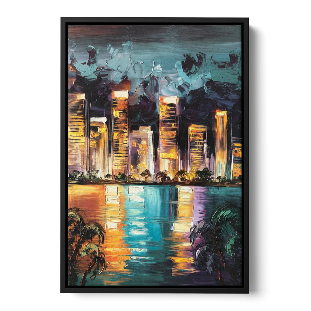 Fort Lauderdale Downtown Lights Front - Black Canvas Wall Art