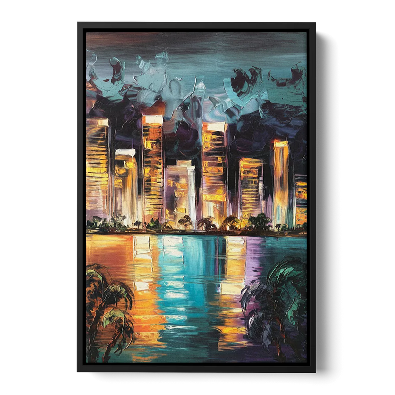 Fort Lauderdale Downtown Lights Front - Black Canvas Wall Art