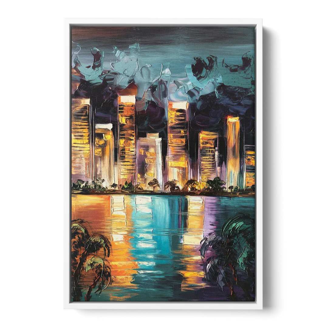 Fort Lauderdale Downtown Lights Front - White Canvas Wall Art