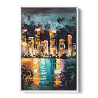 Fort Lauderdale Downtown Lights Front - White Canvas Wall Art