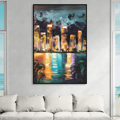 Fort Lauderdale Downtown Lights Sitting Room - Black Canvas Wall Art
