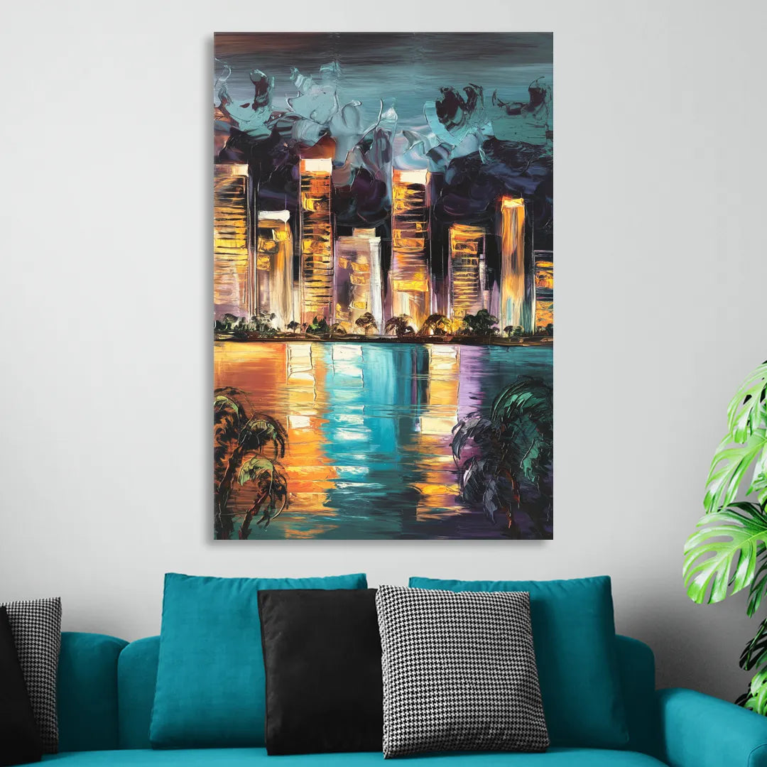 Fort Lauderdale Downtown Lights Living Room - Canvas Wall Art