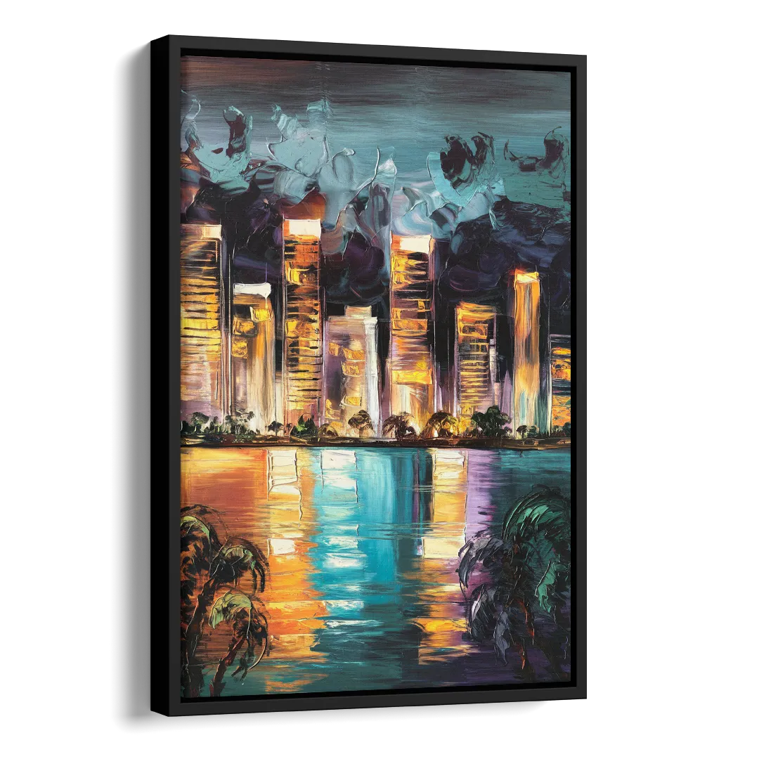 Fort Lauderdale Downtown Lights Side - Black Canvas Wall Art