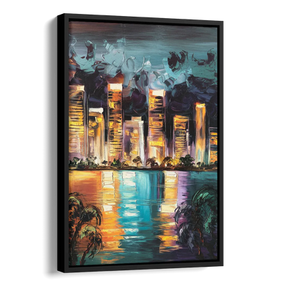Fort Lauderdale Downtown Lights Side - Black Canvas Wall Art