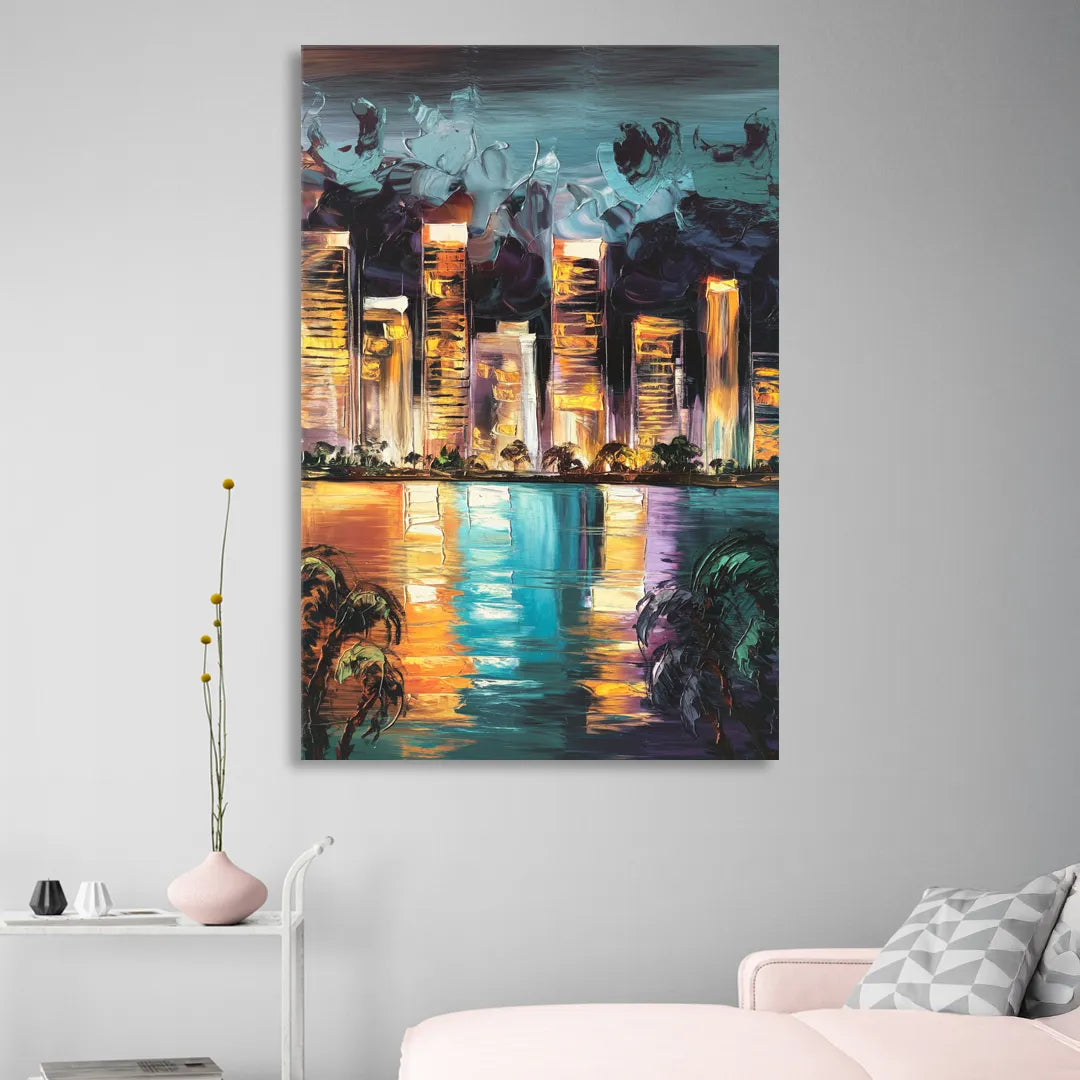Fort Lauderdale Downtown Lights Sitting Room - Canvas Wall Art