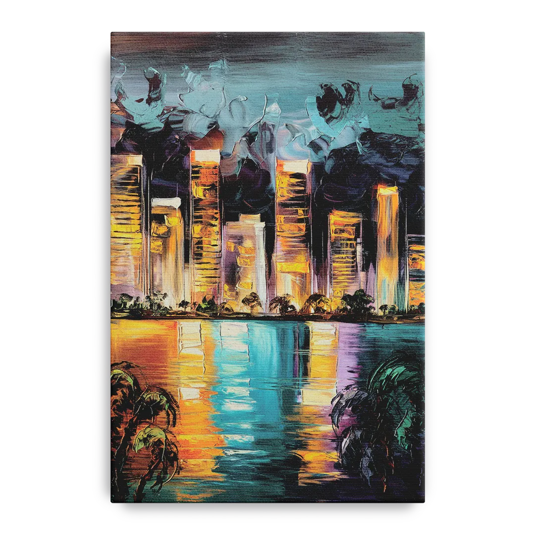 Fort Lauderdale Downtown Lights Front - Canvas Wall Art