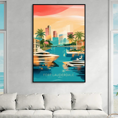 Fort Lauderdale Intracoastal Waterway Living Room - Black Canvas Wall Art