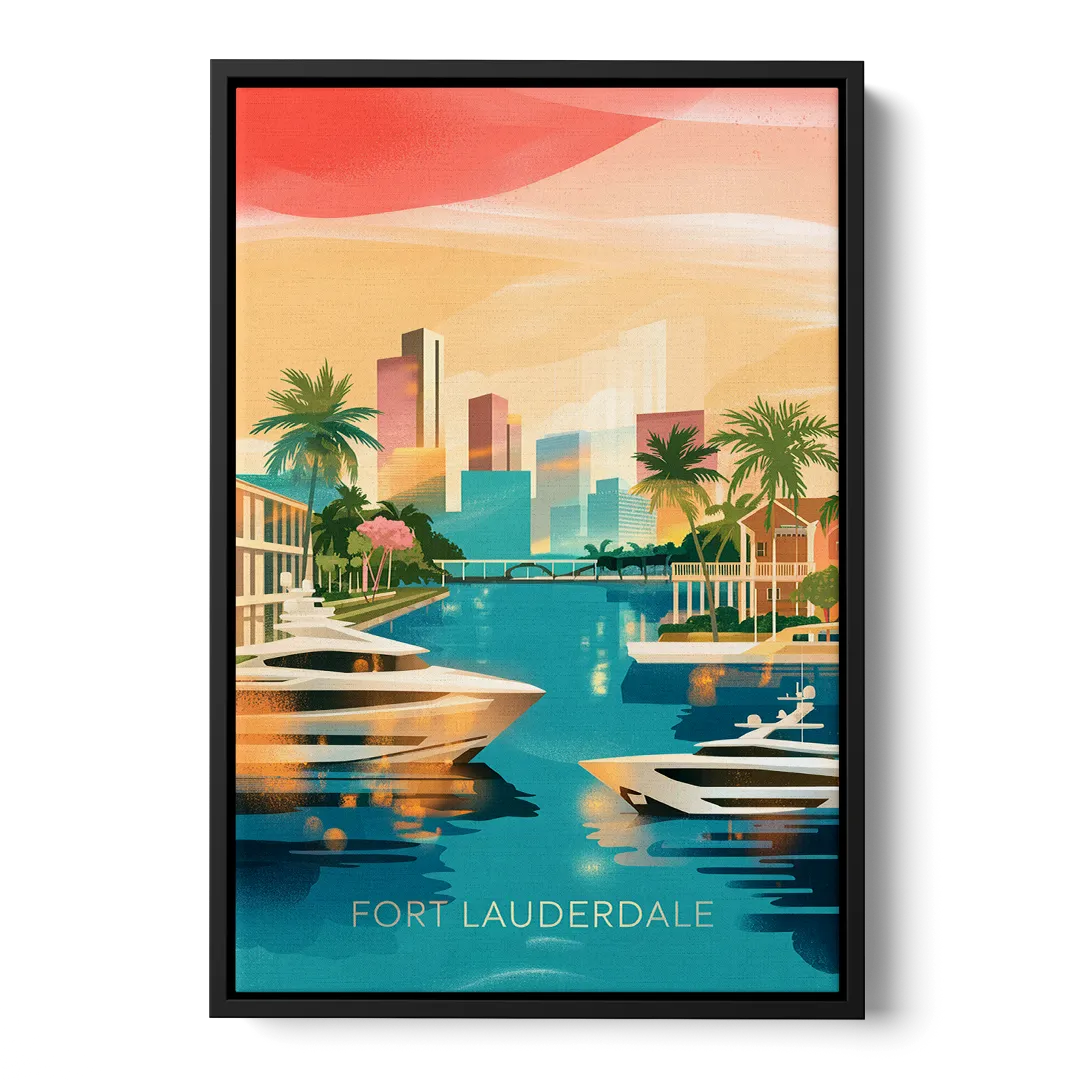Fort Lauderdale Intracoastal Waterway Front - Black Canvas Wall Art
