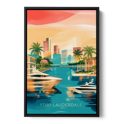 Fort Lauderdale Intracoastal Waterway Front - Black Canvas Wall Art