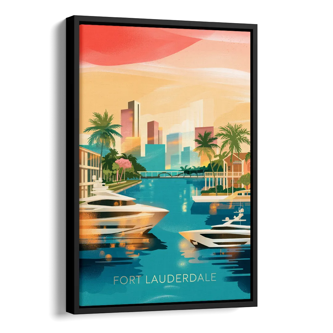 Fort Lauderdale Intracoastal Waterway Side - Black Canvas Wall Art