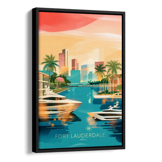 Fort Lauderdale Intracoastal Waterway Side - Black Canvas Wall Art