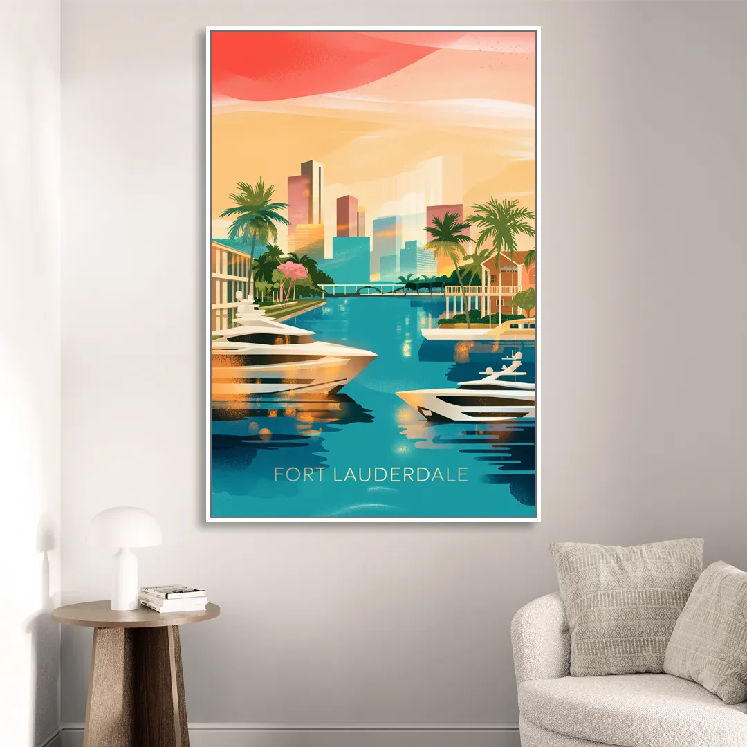 Fort Lauderdale Intracoastal Waterway Sitting Room - White Canvas Wall Art