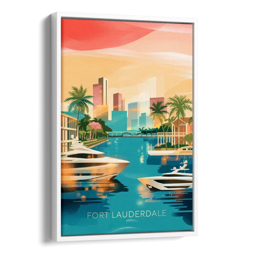 Fort Lauderdale Intracoastal Waterway Side - White Canvas Wall Art