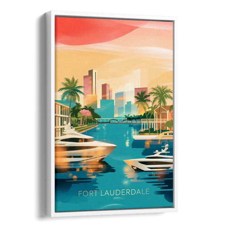 Fort Lauderdale Intracoastal Waterway Side - White Canvas Wall Art