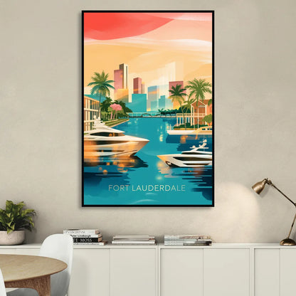 Fort Lauderdale Intracoastal Waterway Sitting Room - Black Canvas Wall Art
