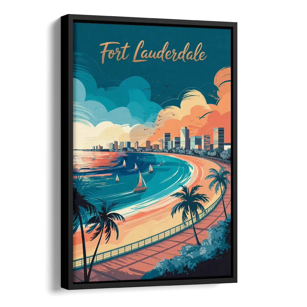Fort Lauderdale Oceanfront Views Side - Black Canvas Wall Art