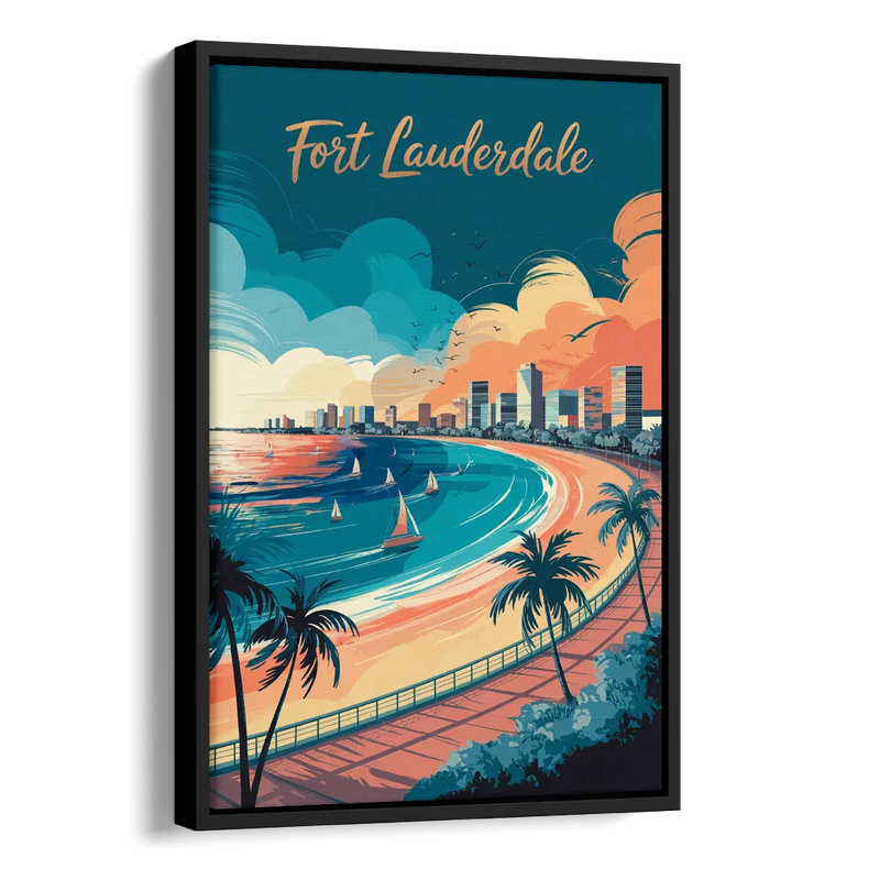 Fort Lauderdale Oceanfront Views Side - Black Canvas Wall Art