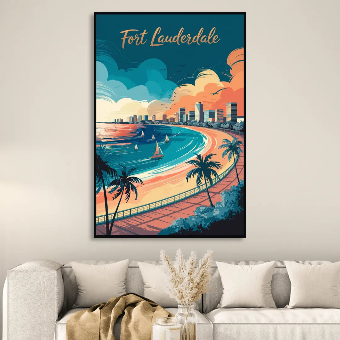Fort Lauderdale Oceanfront Views Sitting Room - Black Canvas Wall Art