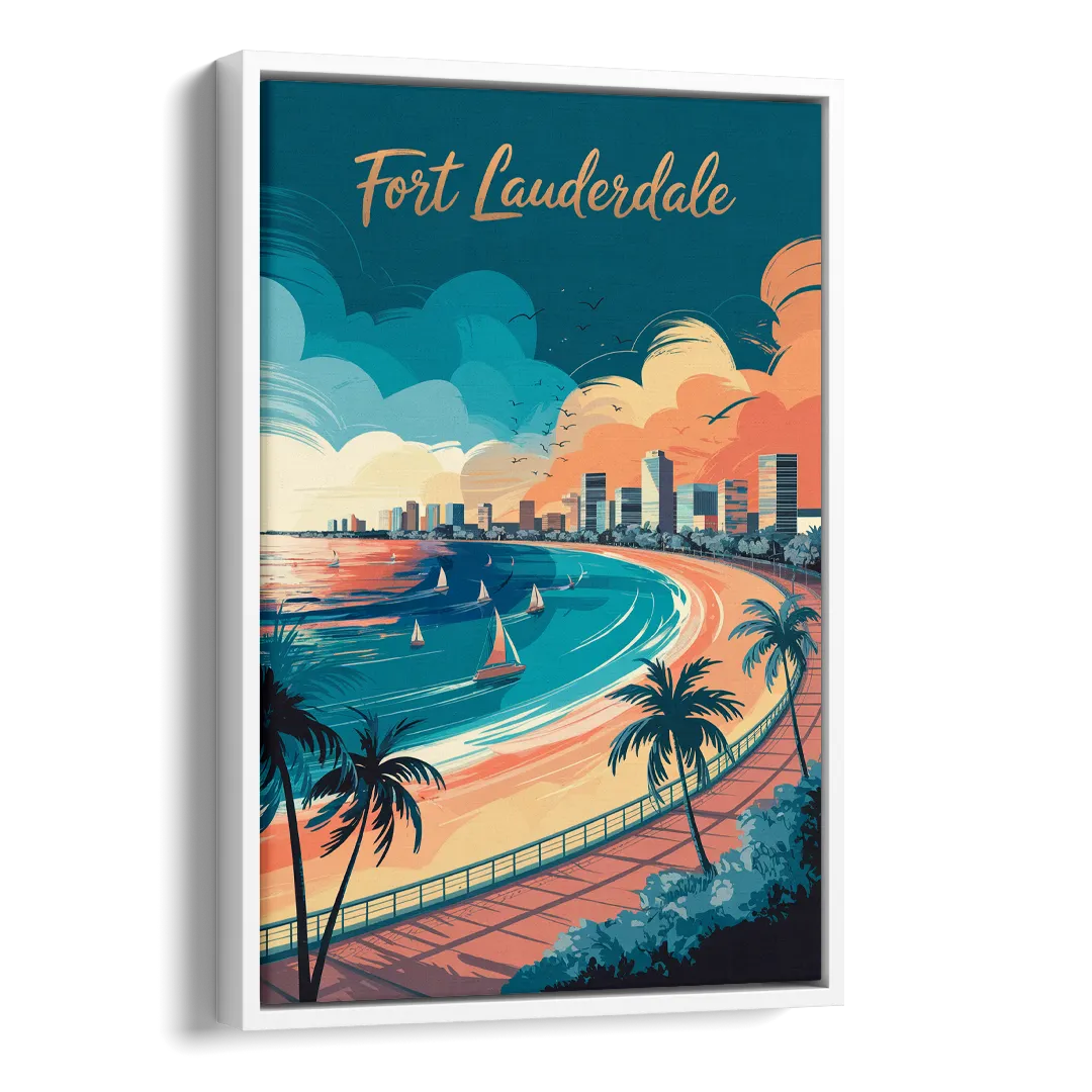 Fort Lauderdale Oceanfront Views Side - White Canvas Wall Art
