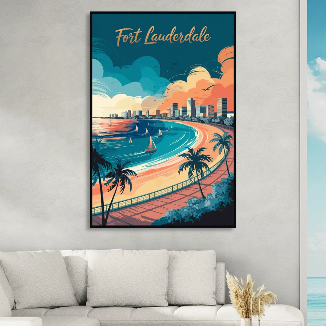 Fort Lauderdale Oceanfront Views Living Room - Black Canvas Wall Art