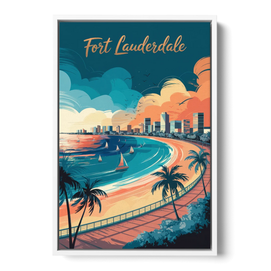 Fort Lauderdale Oceanfront Views - White Framed Canvas Wall Art - Front