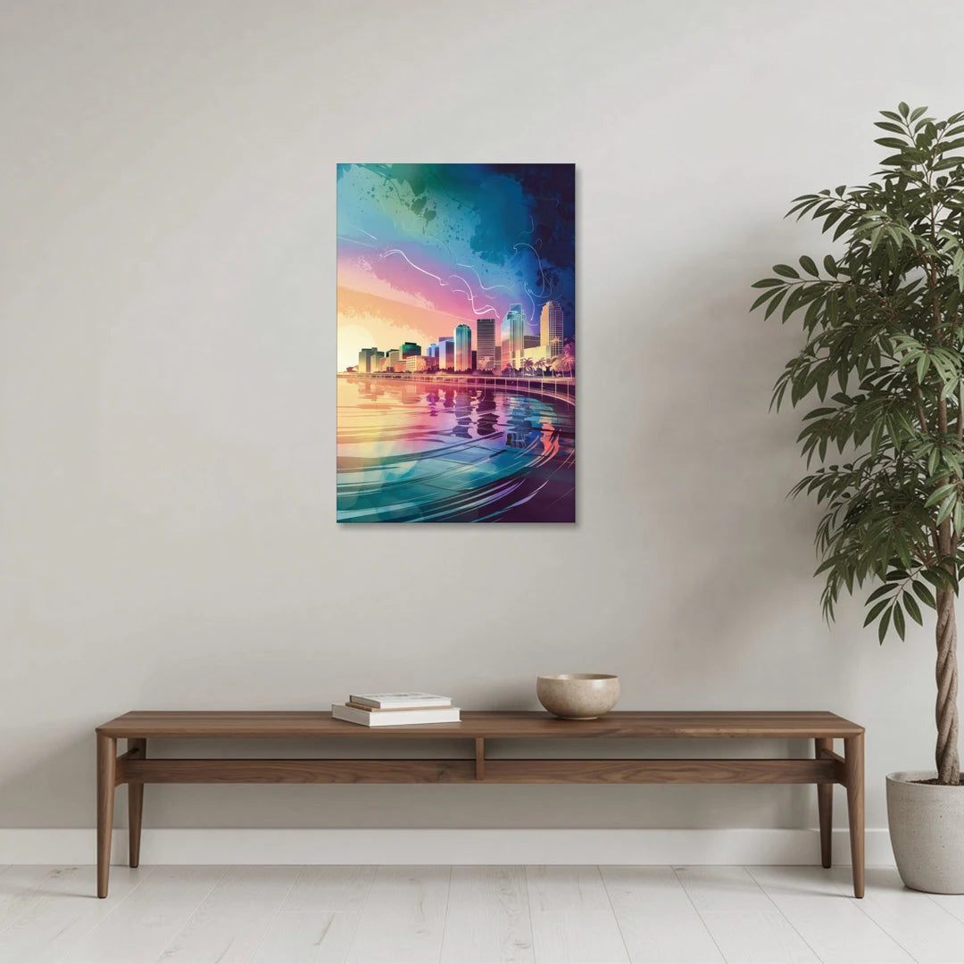 Fort Lauderdale Skyline Reflection - Canvas Wall Art - Coffee Table - 24x36