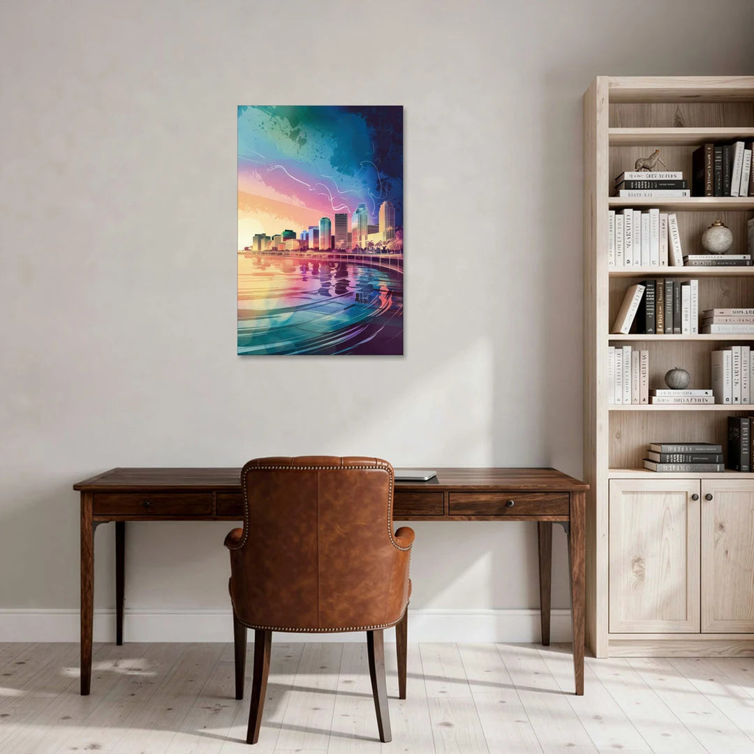 Fort Lauderdale Skyline Reflection - Canvas Wall Art - Office - 24x36