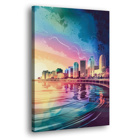 Fort Lauderdale Skyline Reflection - Canvas Wall Art - Side