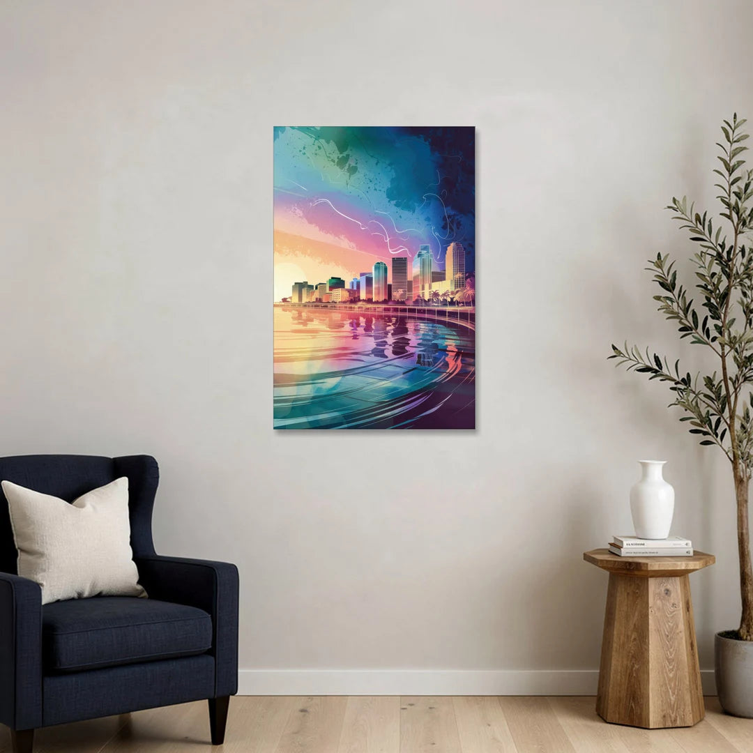 Fort Lauderdale Skyline Reflection - Canvas Wall Art - Sofa - 24x36