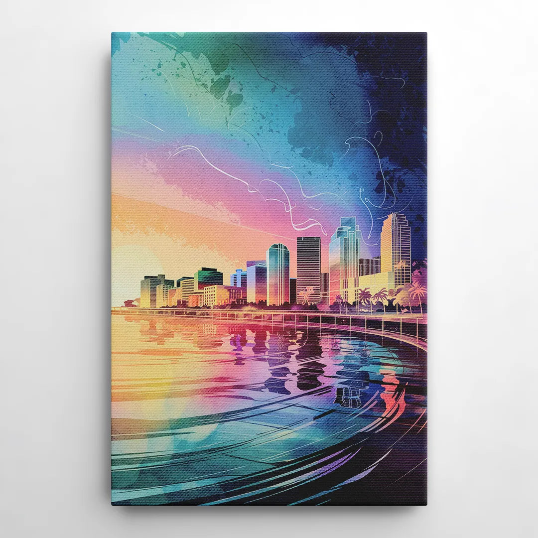 Fort Lauderdale Skyline Reflection - Canvas Wall Art