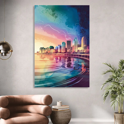 Fort Lauderdale Skyline Reflection Sitting Room - Canvas Wall Art