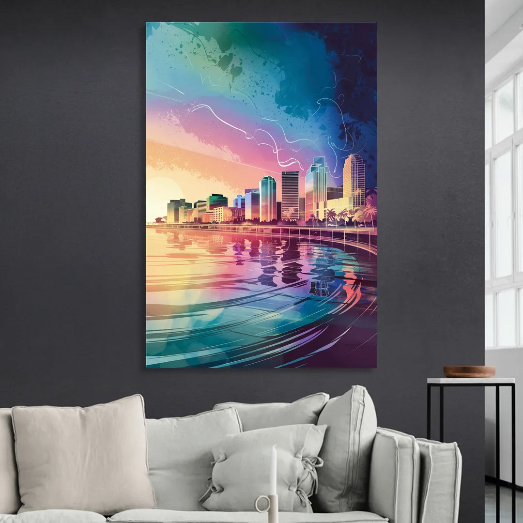 Fort Lauderdale Skyline Reflection Living Room - Canvas Wall Art