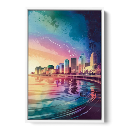 Fort Lauderdale Skyline Reflection Front - White Canvas Wall Art