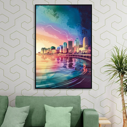 Fort Lauderdale Skyline Reflection Sitting Room - Black Canvas Wall Art