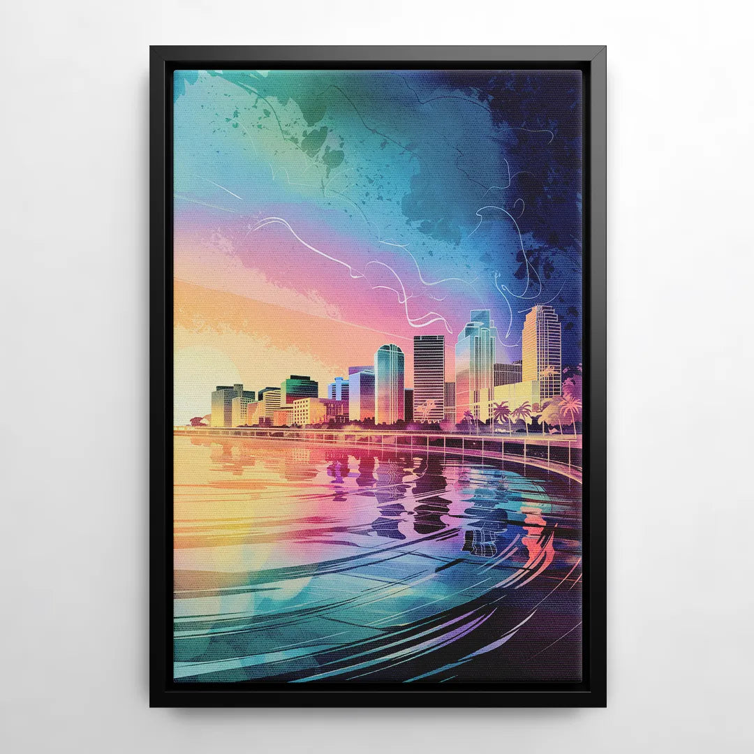 Fort Lauderdale Skyline Reflection - Black Frame Canvas