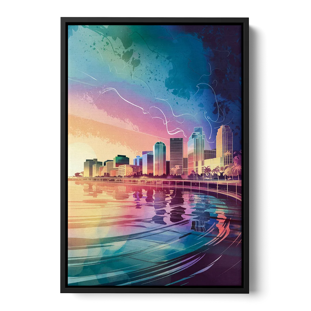 Fort Lauderdale Skyline Reflection Front - Black Canvas Wall Art