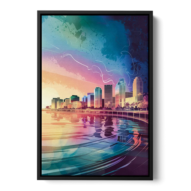 Fort Lauderdale Skyline Reflection Front - Black Canvas Wall Art