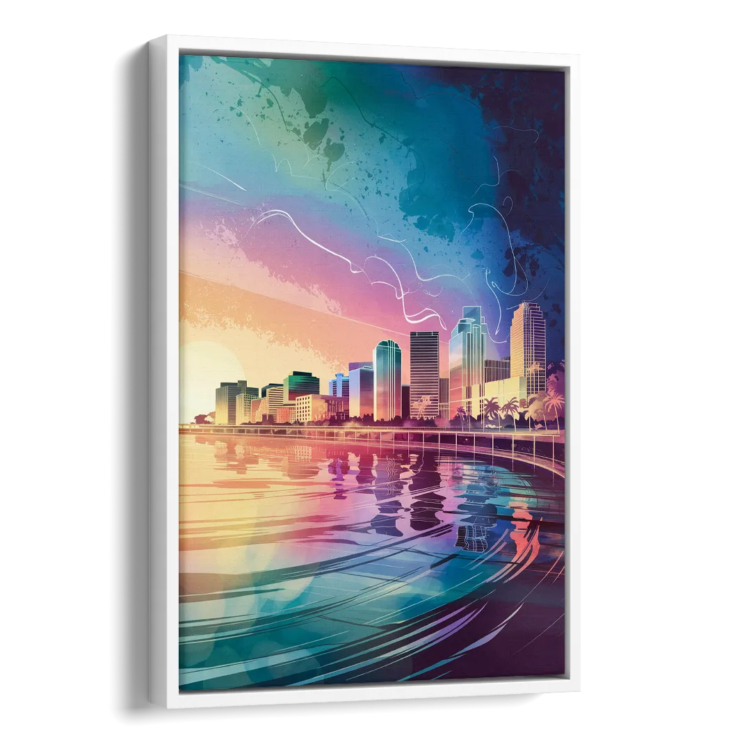 Fort Lauderdale Skyline Reflection Side - White Canvas Wall Art