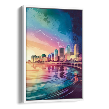 Fort Lauderdale Skyline Reflection Side - White Canvas Wall Art