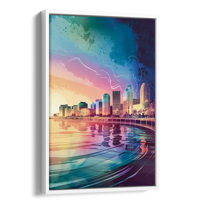 Fort Lauderdale Skyline Reflection Side - White Canvas Wall Art