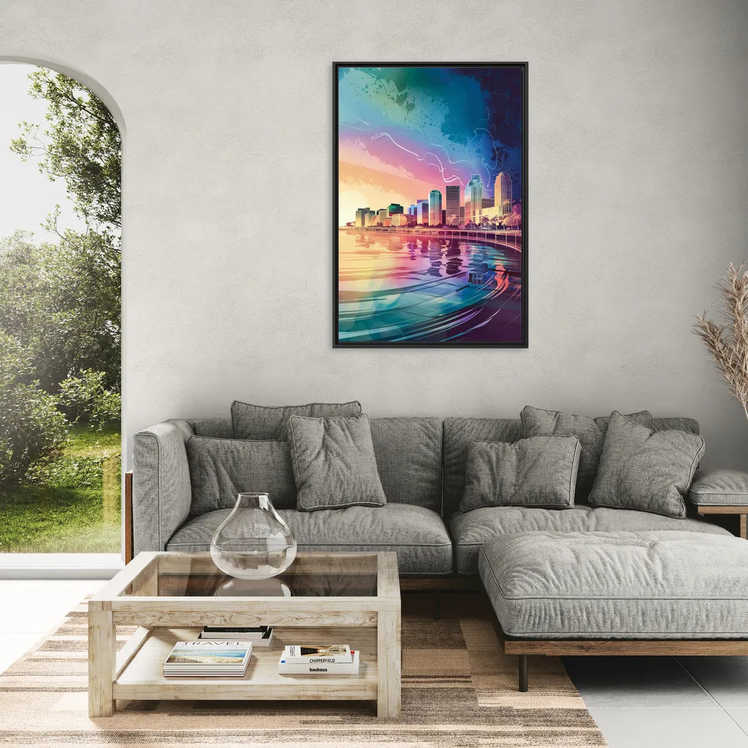 Fort Lauderdale Skyline Reflection - Living Room Black Frame Canvas