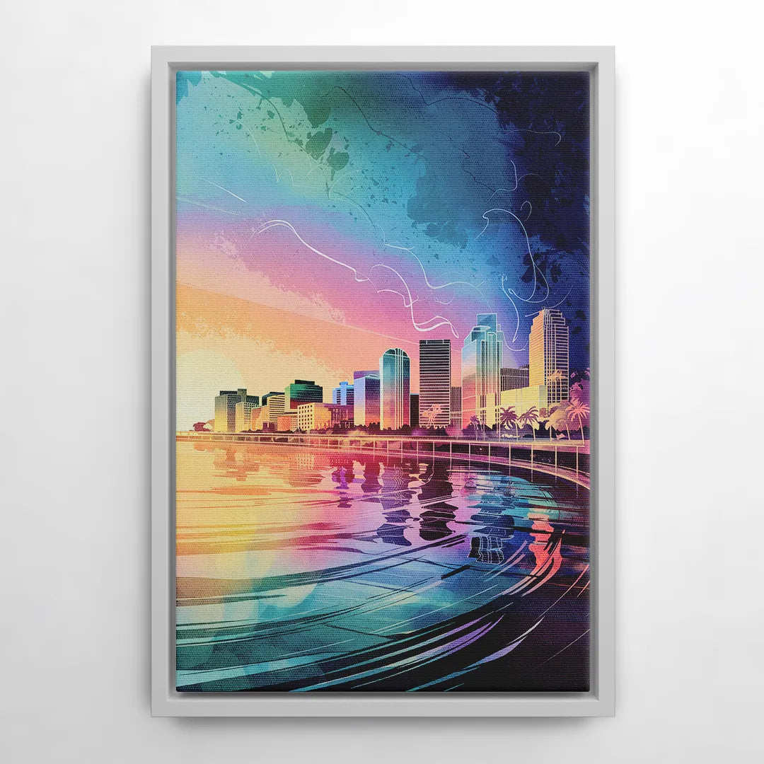 Fort Lauderdale Skyline Reflection - White Frame Canvas
