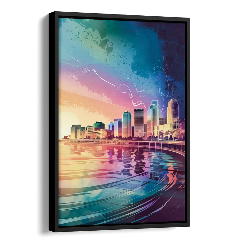 Fort Lauderdale Skyline Reflection Side - Black Canvas Wall Art