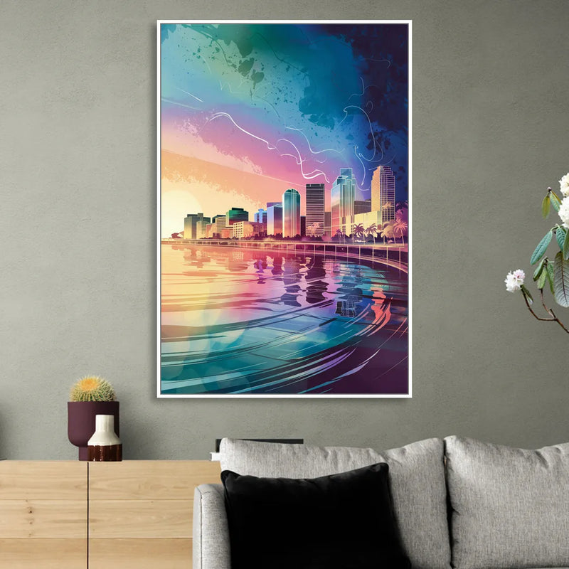 Fort Lauderdale Skyline Reflection Sitting Room - White Canvas Wall Art