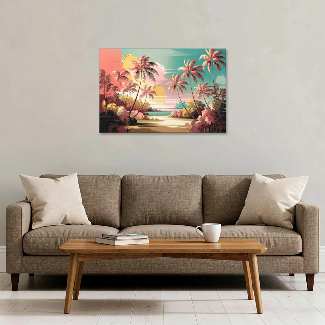 Fort Lauderdale Tropical Palm Trees - Canvas Wall Art - Sofa - 36x24