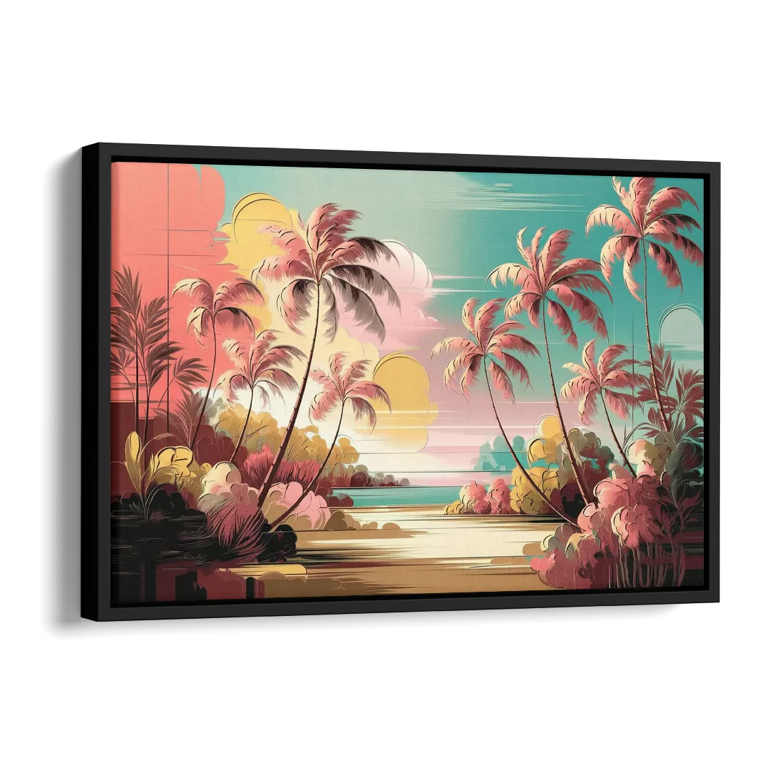 Fort Lauderdale Tropical Palm Trees Side - Black Canvas Wall Art