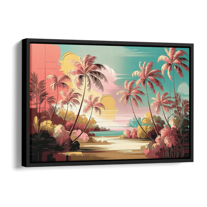Fort Lauderdale Tropical Palm Trees Side - Black Canvas Wall Art